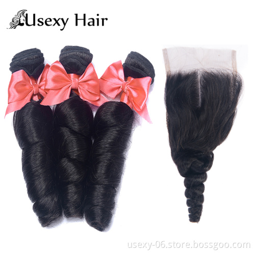 Usexy Top Quality 100% Human Hair Bundles Loose Wave Raw Malaysian Hair Bundles With Closure